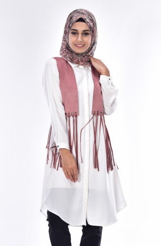 Ensemble Deux Pieces Gilet Tunique 0995-03 Rose Pâle Ecru 0995-03