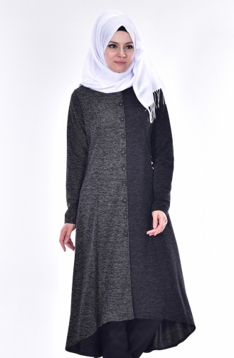 Garnili Düğmeli Tunik 0708-04 Siyah