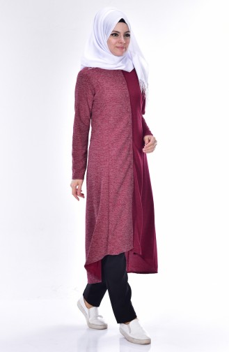 Garnili Düğmeli Tunik 0708-05 Mürdüm