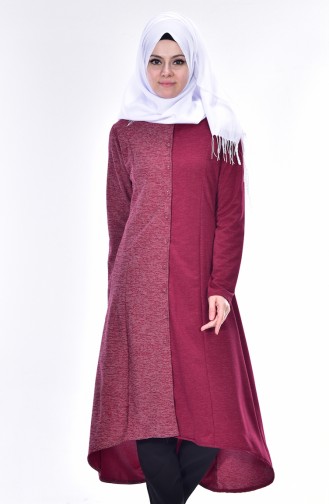 Garnili Düğmeli Tunik 0708-05 Mürdüm