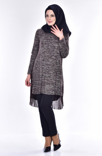 Pilise Detaylı Tunik 0728-01 Kahverengi