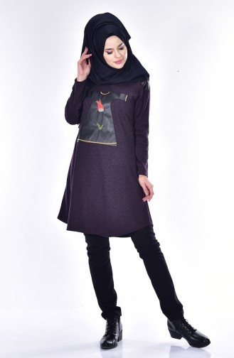 Kaftan İşlemeli Tunik 0730-04 Mor