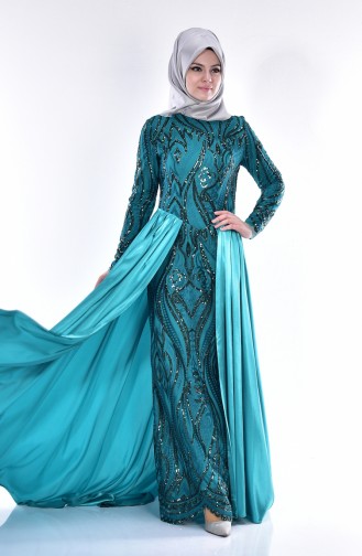 Green Hijab Evening Dress 0394A-01