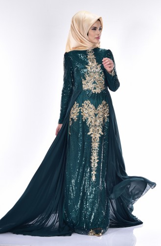 Emerald Green Hijab Evening Dress 0437-02