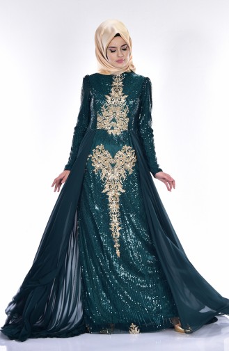 Emerald Green Hijab Evening Dress 0437-02
