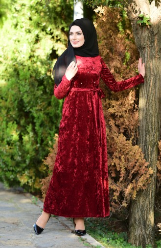 Claret Red Hijab Dress 6112-01