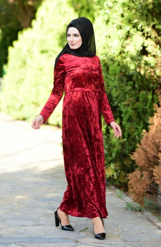 Claret Red Hijab Dress 6112-01