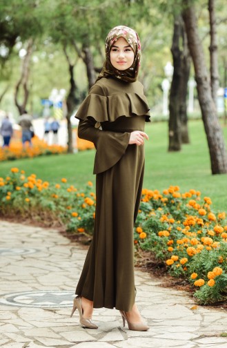 Khaki Hijab Dress 8088-01