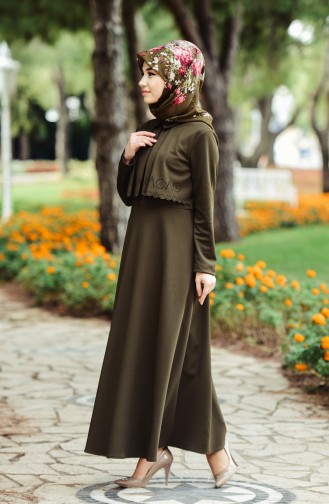Khaki Hijab Dress 8086-03