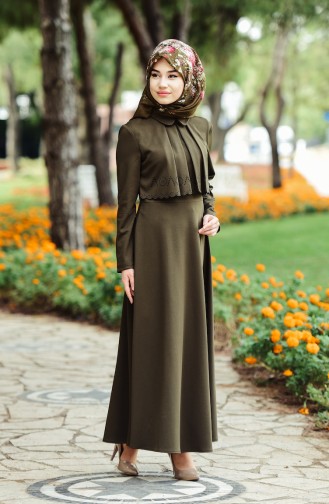 Khaki Hijab Dress 8086-03