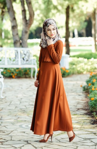 Dark Tan Hijab Dress 8086-05