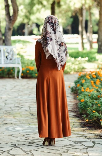 Dark Tan Hijab Dress 8086-05