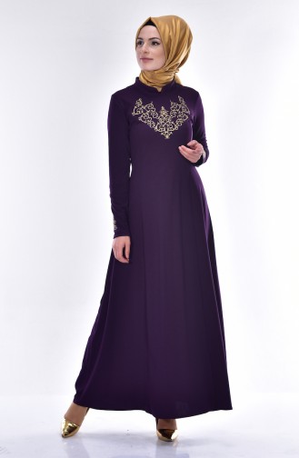 Embroidered Judge Collar Dress 4401-02 Purple 4401-02