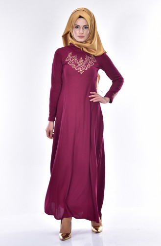 Embroidered Judge Collar Dress 4401-03 Plum 4401-03