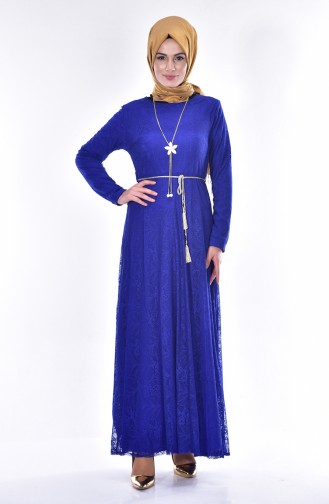 فستان بتصميم من الدانتيل 4406-04 لون أزرق 4406-04