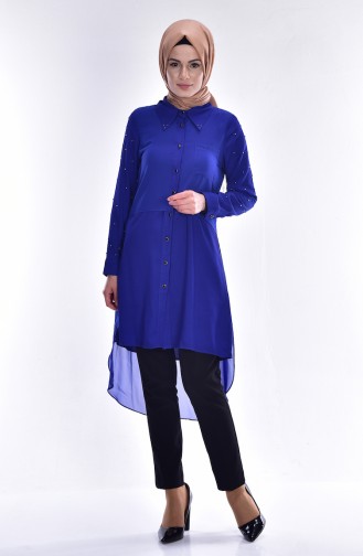 Boncuk Detaylı Tunik 0893-01 Saks