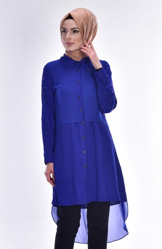 Boncuk Detaylı Tunik 0893-01 Saks