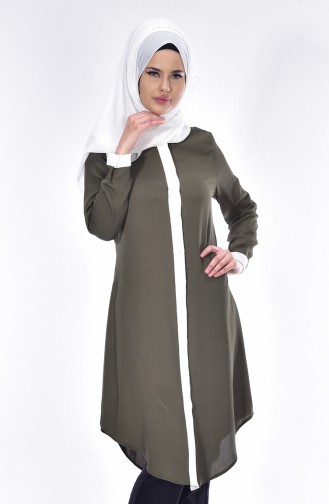 Tunique Garnie İmprimée 0910-04 Vert Khaki 0910-04