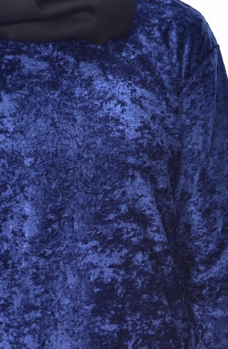 Velvet Tunic Trouser Suit 7015-04 Navy Blue 7015-04
