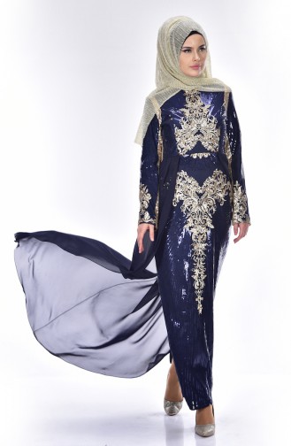 Navy Blue Hijab Dress 52579-03