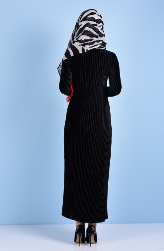 Piliseli Kadife Elbise 6005-05 Siyah