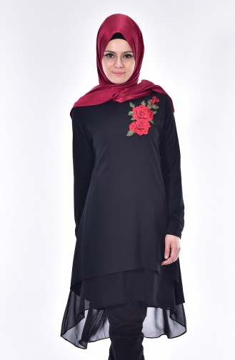 Nakışlı Tunik 0871-01 Siyah 0871-01