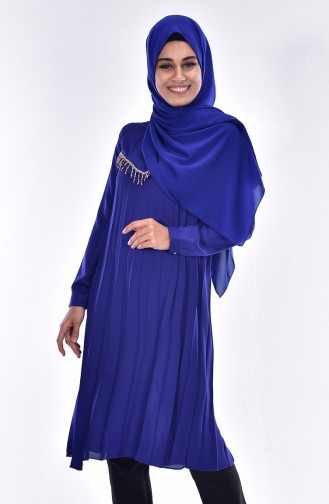 Boncuk Detaylı Tunik 0920-03 Saks