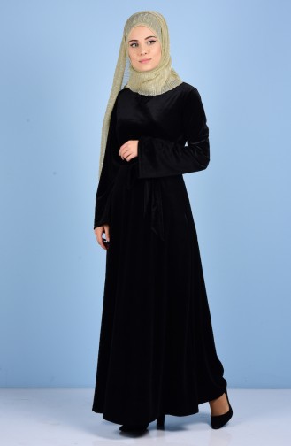 Kadife Elbise 4122-02 Siyah