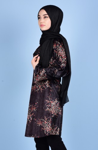 Kadife Desenli Tunik 0994-01 Siyah