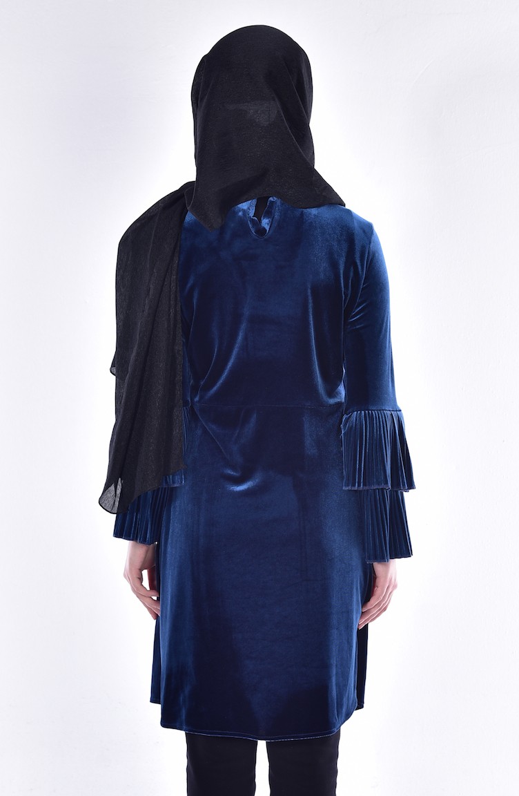 Tunique en velours marine col chemise main image 1