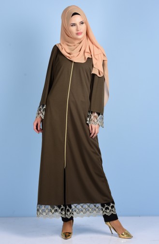 Abaya mit Spitzen 2021-03 Khaki Grün 2021-03