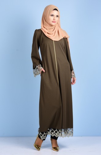 Abaya mit Spitzen 2021-03 Khaki Grün 2021-03