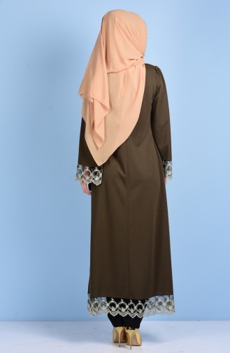 Abaya mit Spitzen 2021-03 Khaki Grün 2021-03