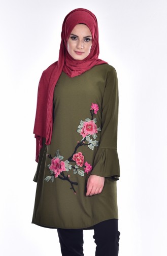 Embroidery Detailed Tunic 0863-01 Khaki Green 0863-01