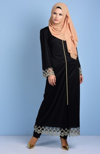 Abaya mit Spitzen 2021-02 Schwarz 2021-02