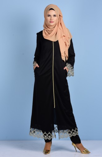 Abaya mit Spitzen 2021-02 Schwarz 2021-02