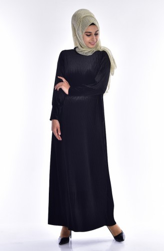 Piliseli Kadife Elbise 0183-01 Siyah