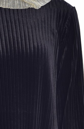 Piliseli Kadife Elbise 0183-01 Siyah