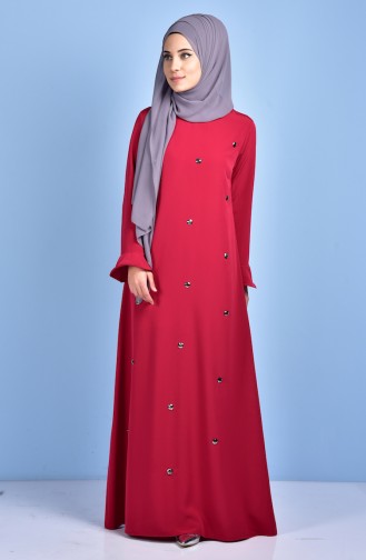 Claret Red Hijab Dress 1193-08