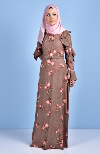 فستان بيج داكن مائل الى الوردي 5028-02