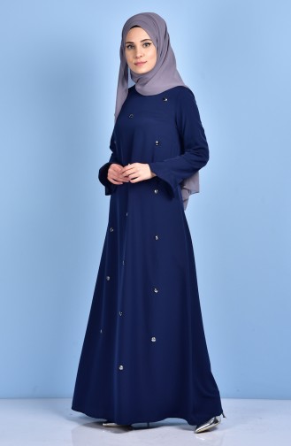 Taş İşlemeli Elbise 1193-03 Lacivert