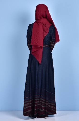 فستان بتصميم حزام للخصر 1300-04 لون كحلي 1300-04