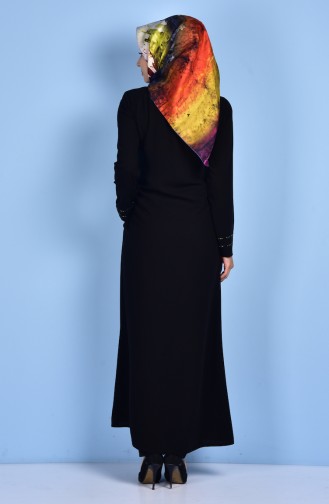 Abaya İmprimé de Pierre 99092-03 Noir 99092-03