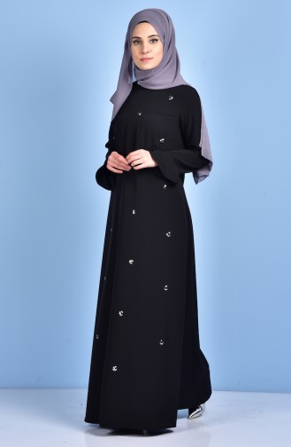 Taş İşlemeli Elbise 1193-05 Siyah