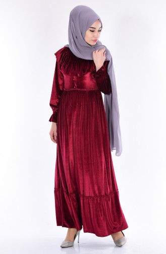 Claret Red Hijab Dress 0573-05