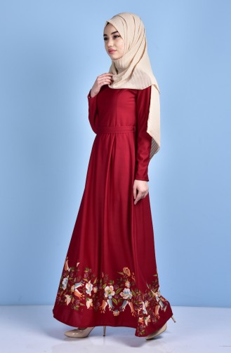Claret Red Hijab Dress 5067-04