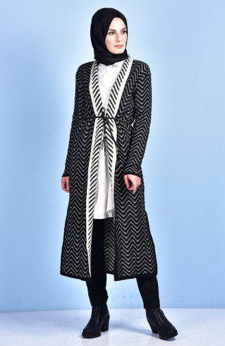 Çizgili Triko Hırka 6040-01 Siyah