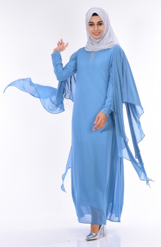 Blue Hijab Evening Dress 99089-04
