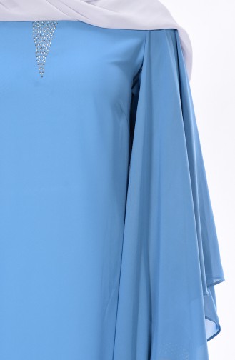 Abendkleid mit Chiffon Detail 99089-04 Blau 99089-04