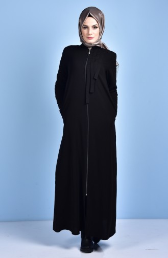 Rundhalsausschnitt Abaya mit Reißverschluss 99079-02 Schwarz 99079-02